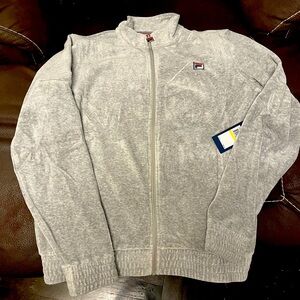 ***NEW Fila Heather Grey VELOUR Track Jacket with logo and weighted zipper (M)